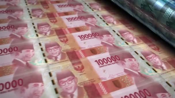 Rupia Indonesia Billetes Dinero Impresión Máquina Rollo Papel Idr Impresión — Vídeos de Stock