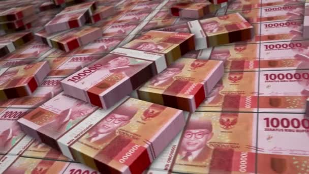 印度尼西亚鲁皮亚钞票捆扎圈 Idr的钱堆栈 印度尼西亚的商业 银行和金融概念 相机在现金包上 可浏览无缝3D动画 — 图库视频影像