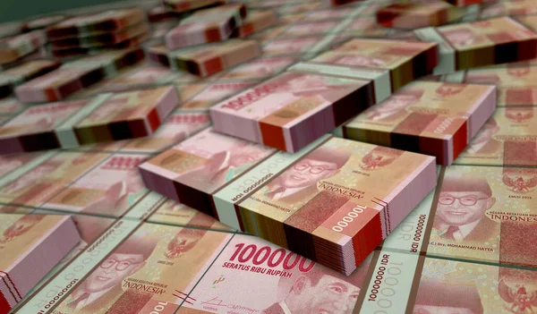 Rupia Indonesiana Denaro Pacchetto Illustrazione Fasci Banconote Huf Concetto Finanza — Foto Stock