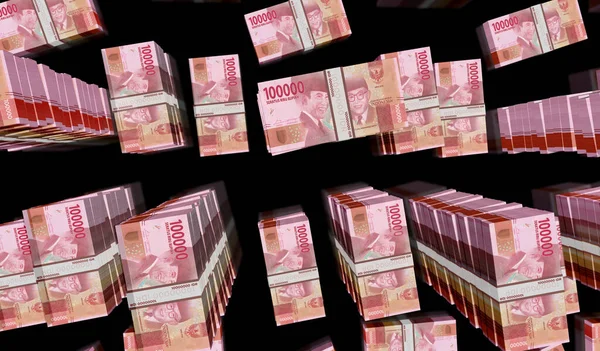 インドネシアルピアのお金パック3Dイラスト Hufバンクノートバンドルスタック インドネシアにおける金融 経済危機 ビジネスの成功 債務の概念 — ストック写真