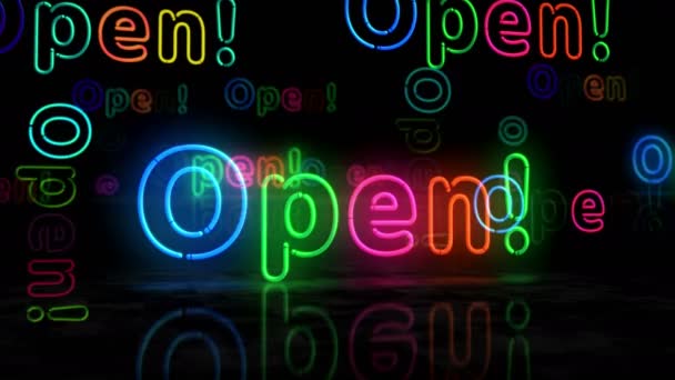 Open Neon Glowing Symbol Light Color Bulbs Abstract Concept Animation — Video