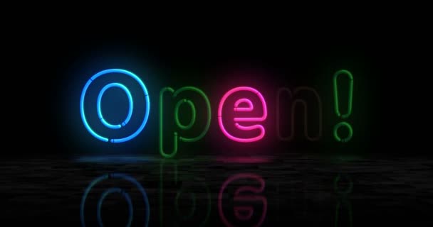 Open Neon Glowing Symbol Light Color Bulbs Abstract Concept Animation — Vídeo de Stock