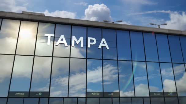 Samolot Odrzutowy Lądujący Tampa Floryda Usa Animacja Renderowania Przyjazd Miasta — Wideo stockowe