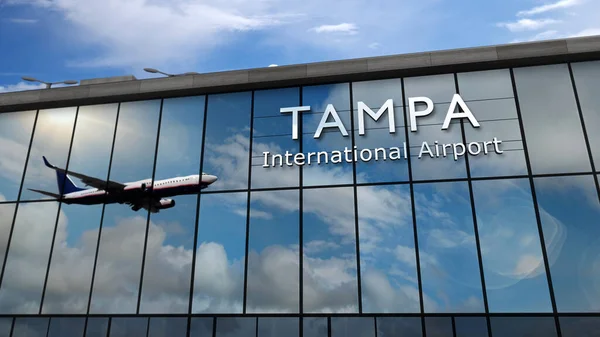 Vliegtuig Landing Tampa Florida Usa Weergave Illustratie Aankomst Stad Met — Stockfoto