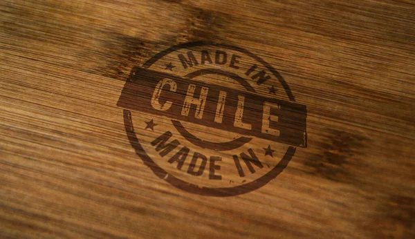 Sello Fabricado Chile Impreso Caja Madera Concepto País Fábrica Fabricación —  Fotos de Stock