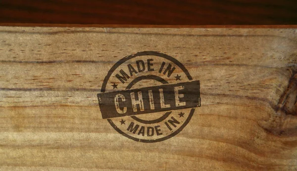 Sello Fabricado Chile Impreso Caja Madera Concepto País Fábrica Fabricación — Foto de Stock