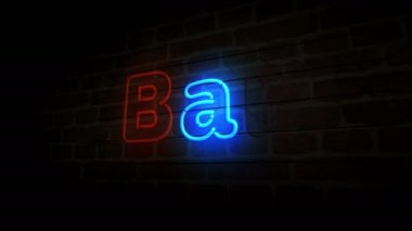 Tuğla duvarda neon çubuk. Renkli ampuller. Soyut konsept 3d animasyon.