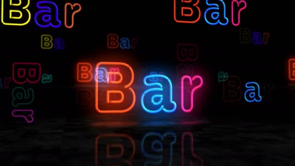 Bar Neon Glödande Symbol Glödlampor Abstrakt Begrepp Animation — Stockvideo
