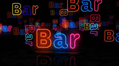 Bar neon sembolü. Renkli ampuller. Soyut konsept 3d illüstrasyon.