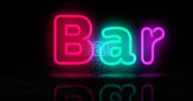 Bar neon sembolü. Renkli ampuller. Soyut konsept 3d illüstrasyon.