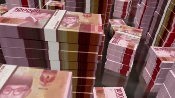 Indonesian Rupiah Money Notes Packs Loop Flight Idr Banknotes Stacks — Stock Video