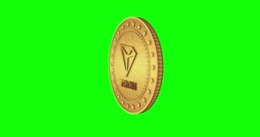 Tron TRX kripto para birimi yeşil ekran döngüsü üzerinde altın madeni parayı izole etti. Dönen altın metal döngüsü soyut kavram. 3B döngü kusursuz canlandırma.