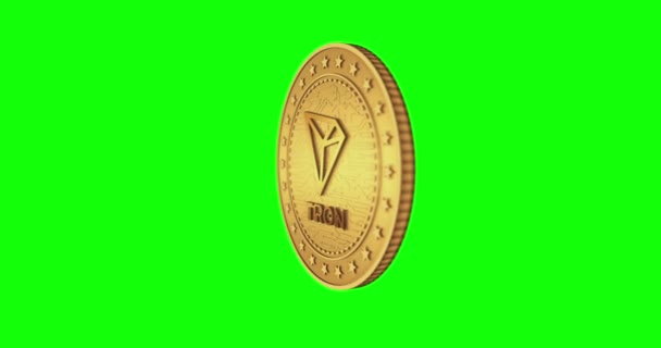 Tron Trx Kryptowährung Isolierte Goldmünze Auf Grünem Bildschirm Loopable Hintergrund — Stockvideo