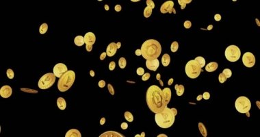 Tron, TRX kripto altın madeni parası düşüyor. Döndürülebilir dijital arkaplan. İşlem ve engelleme teknolojisinin 3 boyutlu kusursuz döngü kavramı. Dönen altın yağmur soyut animasyon döngüsü.