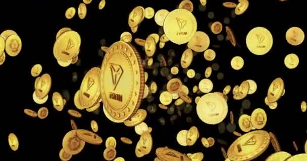 Tron Trx Cryptocurrency Penerbangan Dilingkarkan Antara Koin Emas Latar Belakang — Stok Video