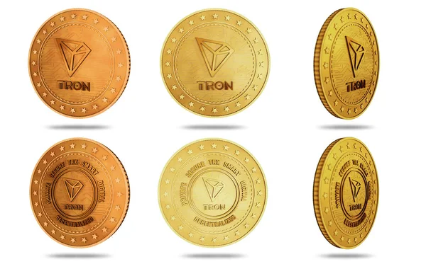 Tron Trx Cryptocurrency Szimbólum Izolált Arany Érme Zöld Képernyős Háttér — Stock Fotó