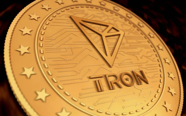 Tron Trx Cryptogeld Symbool Gouden Munt Groene Achtergrond Scherm Abstract — Stockfoto