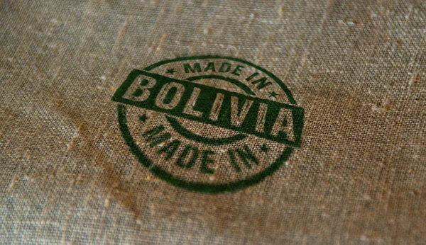 Sello Fabricado Bolivia Impreso Saco Lino Concepto País Fábrica Fabricación —  Fotos de Stock