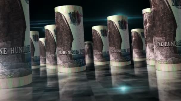 エジプトのパウンドロールループ3Dアニメーション テーブルの上のお金 エジプトの経済 ビジネス 債務のシームレスでループ可能な抽象的な概念 Egpロール紙幣の間のカメラ — ストック動画