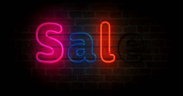 Sale Neon Symbool Bakstenen Muur Cyber Maandag Zwarte Vrijdag Promotie — Stockvideo