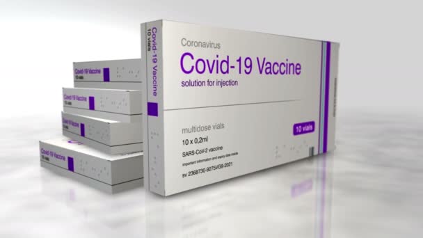 Caja Dosis Vacuna Covid Paquete Vacunación Contra Coronavirus Sars Cov — Vídeo de stock