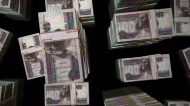 Mısır Pound para paketi döngüsü. EGP banknotları üzerinden uçuş üst görünümü destekler. Üç boyutlu, kusursuz bir animasyon. Mısır 'da soyut ekonomi, kriz, iş ve finans kavramı.