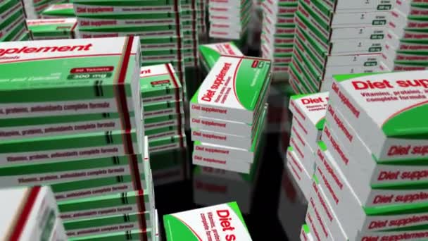 Suplemento Dieta Tabletas Caja Línea Producción Salud Píldoras Vitamínicas Paquete — Vídeo de stock