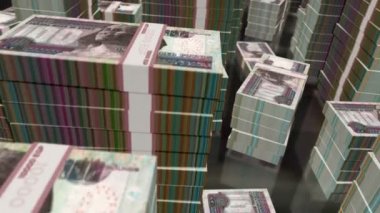 Mısır Pound para paketi döngüsü. EGP banknotları üzerinden uçuş üst görünümü destekler. Üç boyutlu, kusursuz bir animasyon. Mısır 'da soyut ekonomi, kriz, iş ve finans kavramı.