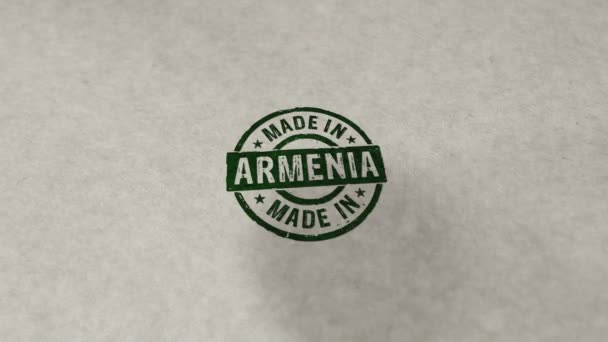 Gemaakt Armenië Stempel Loopable Naadloze Animatie Met Hand Slaan Fabriek — Stockvideo
