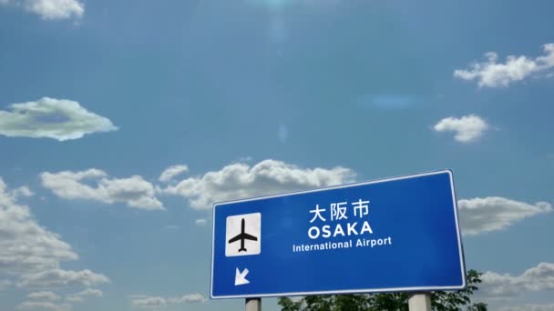 Samolot Odrzutowy Lądujący Osace Japonia Animacja Renderowania Przyjazd Miasta Szklanym — Wideo stockowe