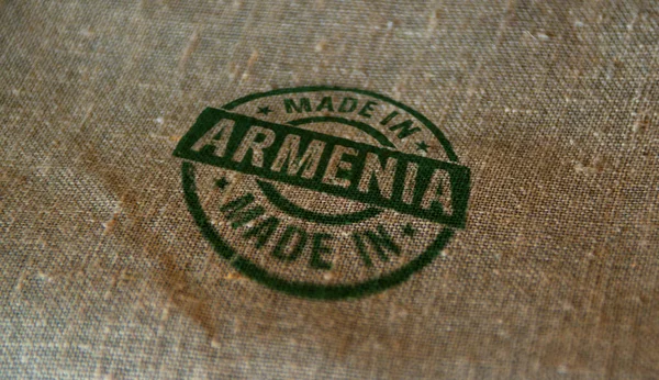 Сделано Армении Печать Напечатанная Льняном Мешке Завод Производство Концепция Страны — стоковое фото