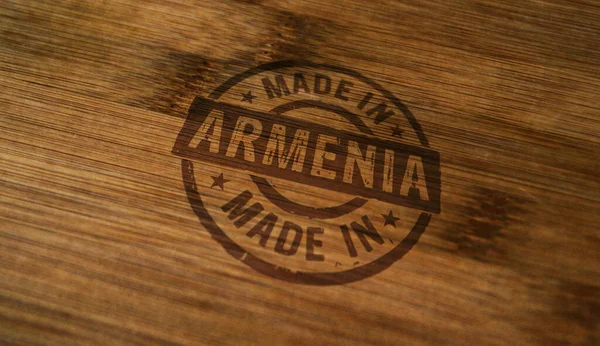 Sello Hecho Armenia Impreso Caja Madera Concepto País Fábrica Fabricación —  Fotos de Stock