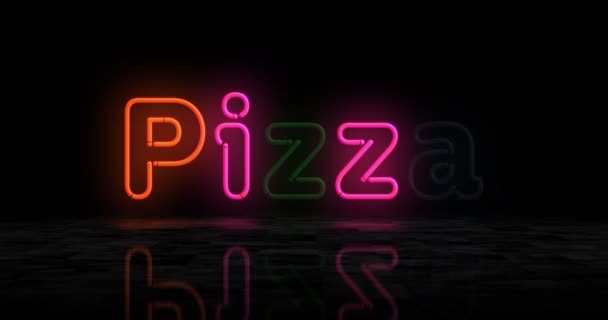 Pizza Neon Glowing Symbol Light Color Bulbs Street Food Italian — Vídeo de stock