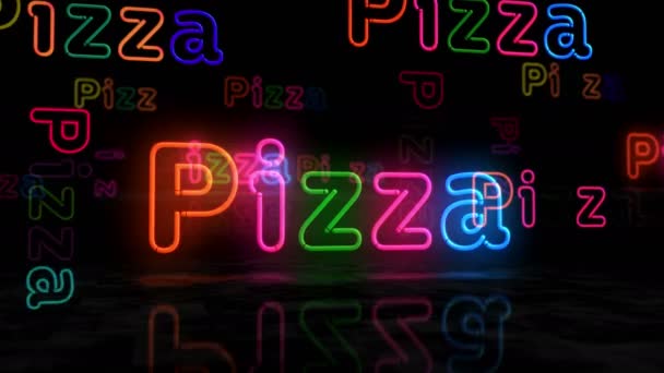 Pizza Neon Glowing Symbol Light Color Bulbs Street Food Italian — Vídeos de Stock