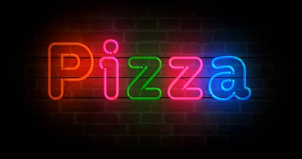 比萨折扣霓虹灯符号 街上的食物和意大利餐厅的浅色灯泡 抽象概念3D说明 — 图库照片
