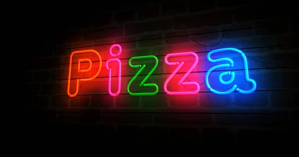 Neonowy Symbol Zniżki Pizzę Ulica Żywności Włoskiej Restauracji Żarówki Kolor — Zdjęcie stockowe