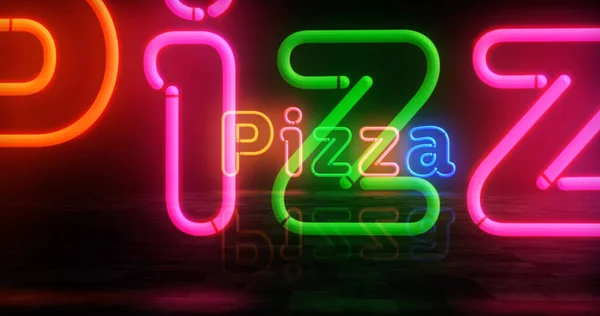 Pizza Discount Neon Symbol Street Food Italian Restaurant Light Color — Stock Photo, Image