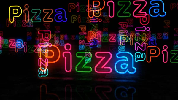 피자는 네온의 상징이야 길거리 이탈리아 식당에서는 밝은색 전구를 — 스톡 사진