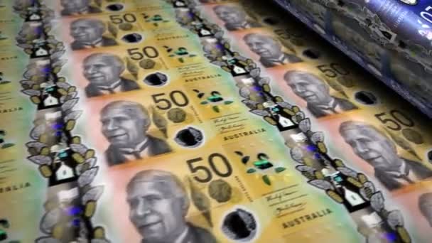 Αυστραλιανό Δολάριο Χαρτονομισμάτων Μηχανή Ρολού Εκτύπωσης Χαρτί Aud Bank Note — Αρχείο Βίντεο