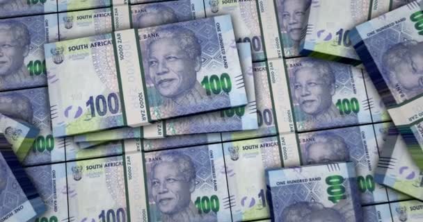 South Africa Rand Banknotes Animation Camera View Close Long Distance — Vídeos de Stock