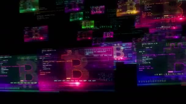 Bitcoin Gruvdrift Datorskärmar Loop Digital Kryptovaluta Cyberpengar Och Digital Bank — Stockvideo