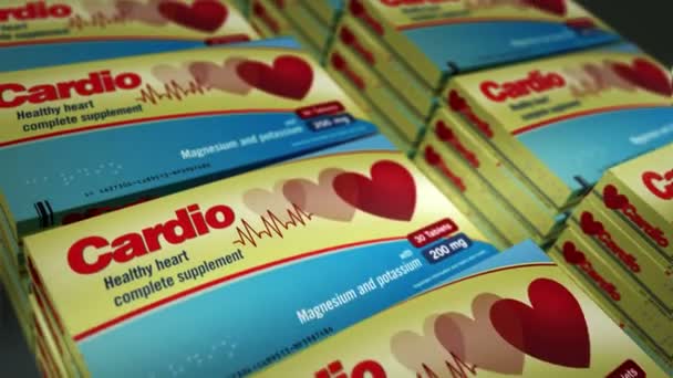 Linea Produzione Scatole Compresse Cardiofarmaci Pillole Salute Del Cuore Confezione — Video Stock