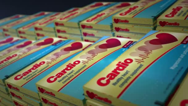 Linea Produzione Scatole Compresse Cardiofarmaci Pillole Salute Del Cuore Confezione — Video Stock