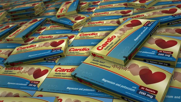 Cardio Medicine Tablets Box Production Line Heart Health Pills Pack — Zdjęcie stockowe