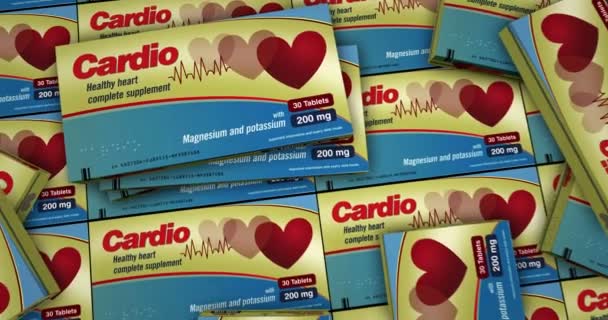 Cardio Medicine Tablets Box Production Line Heart Health Pills Pack — Vídeo de Stock