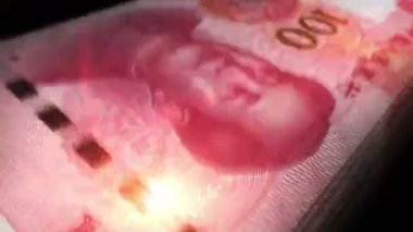 Chinese yuan Renminbi money counting. Mao 100 RMB banknotes. Fast cash note count macro loop. Business and economy in China loopable and seamless concept.