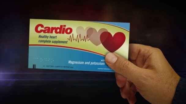 Kardiomedizin Tabletten Box Der Hand Herzgesundheitspillen Verpacken Abstraktes Konzept Rendering — Stockvideo