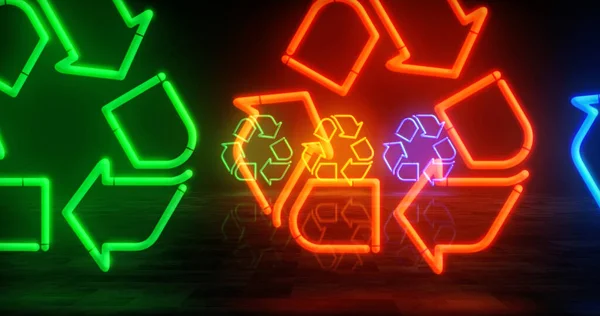 Переработка Неонового Символа Ecology Waste Recycle Environment Light Bulbs Абстрактная — стоковое фото