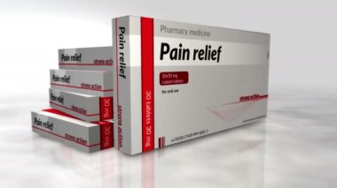 Ağrı kesici tablet üretim hattı. Acil ağrı kesici, baş ağrısı kesici ve tıbbi ilaçların hazırlanmasına yardım et. Animasyon oluşturan soyut bir kavram. Kamera hareket ederken 3 boyutlu görüntü.