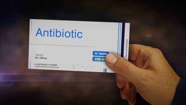 Boîte Antibiotique Main Traitement Des Infections Médicales Emballage Comprimés Médicamenteux — Video